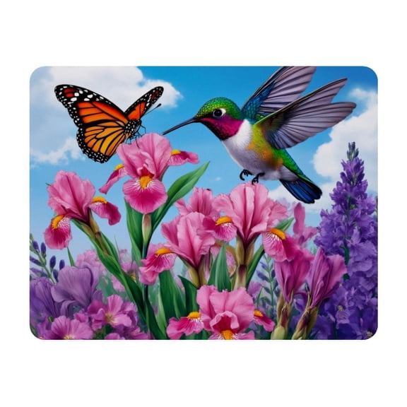 Small Mouse Pad Desk Pad, Office Mouse Mat Non-Slip Rubber Base, Mousepad for Computer Laptop 28x22cm,Butterfly Flowers Hummingbirds
