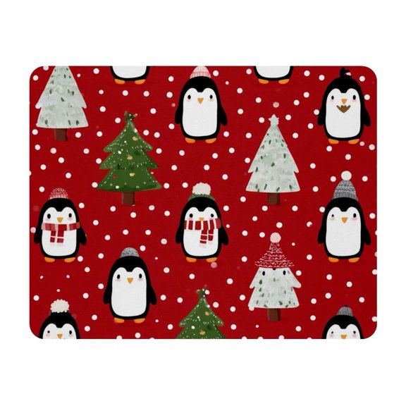 Small Mouse Pad Desk Pad, Office Mouse Mat Non-Slip Rubber Base, Mousepad for Computer Laptop 28x22cm,Christmas Cartoon Red Penguin