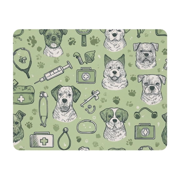 Small Mouse Pad Desk Pad, Office Mouse Mat Non-Slip Rubber Base, Mousepad for Computer Laptop 28x22cm,Dog Medical Green Print