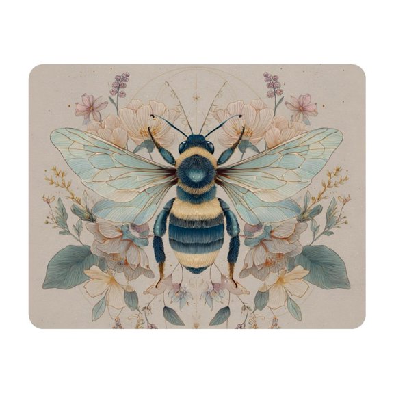 Small Mouse Pad Desk Pad, Office Mouse Mat Non-Slip Rubber Base, Mousepad for Computer Laptop 28x22cm,Flowers Fancy Bee