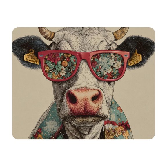 Small Mouse Pad Desk Pad, Office Mouse Mat Non-Slip Rubber Base, Mousepad for Computer Laptop 28x22cm,Glasse Cow