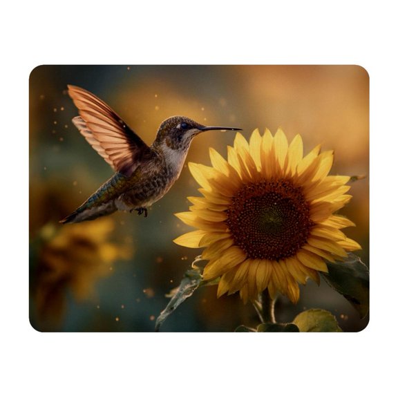 Small Mouse Pad Desk Pad, Office Mouse Mat Non-Slip Rubber Base, Mousepad for Computer Laptop 28x22cm,Hummingbird Sunflower