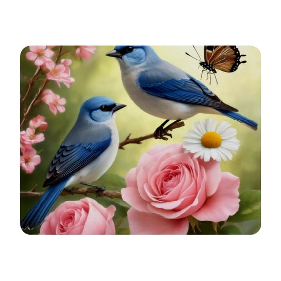 Small Mouse Pad Desk Pad, Office Mouse Mat Non-Slip Rubber Base, Mousepad for Computer Laptop 28x22cm,Spring Blue Birds