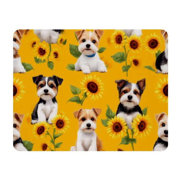 Small Mouse Pad Desk Pad, Office Mouse Mat Non-Slip Rubber Base, Mousepad for Computer Laptop 28x22cm,Sunflowers Dogs