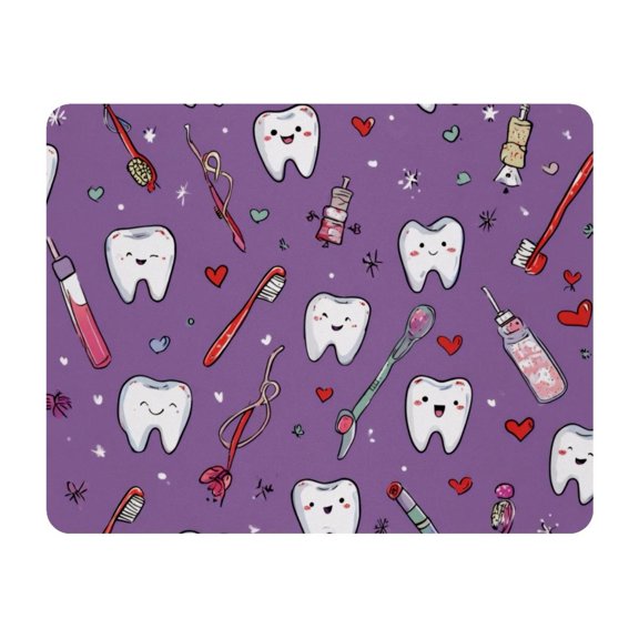 Small Mouse Pad Desk Pad, Office Mouse Mat Non-Slip Rubber Base, Mousepad for Computer Laptop 28x22cm,Teeth Toothbrush Purple