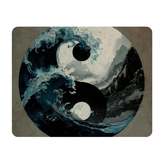 Small Mouse Pad Desk Pad, Office Mouse Mat Non-Slip Rubber Base, Mousepad for Computer Laptop 28x22cm,Wave Mountain Yin Yang