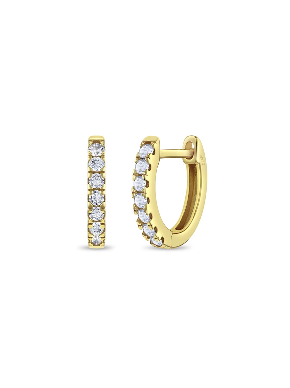 Small Multi CZ 9mm Kids Earrings Hoop - Yellow Gold Flashed Sterling Silver