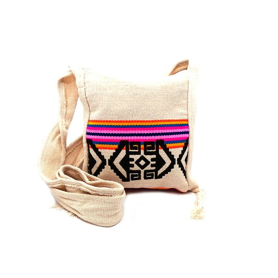 Small Multicolored Tribal Print Striped Canvas Square Purse Crossbody Bag - Womens Fashion Handmade Boho Accessories
