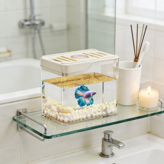 Small Multifunctional Goldfish Tank,Transparent Desktop Aquarium Elegant Compact Home Decor,Perfect for Living Room Office Desktop Fish Display and Landscaping for Small Fish and Aquatic Pets-White