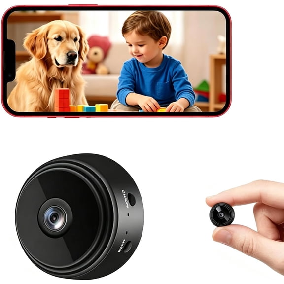 Small Nanny Cam Hidden Home Mini Security Camera with Multi-User Viewing, Black, Portable WiFi Spy Camera, Remote Monitoring, Mobile App Control