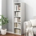 thumbnail image 1 of Small Narrow Corner Bookcase - 47 Inches Tall Gap Freestanding Storage Cabinet, 5 Lattices Open Shelves Tower Rack, Cubes Bookshelf in White, 1 of 10