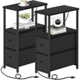 thumbnail image 1 of Small Narrow End Table with Charging Station, Set of 2, Side Table with Outlets, Nightstand with 2 Cloth Drawers, Couch Table, for Living Room, Bedroom, Bedside, Black, 1 of 16