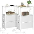 thumbnail image 1 of Small Narrow End Table with Charging Station, Set of 2, Side Table with Outlets, Nightstand with 2 Cloth Drawers, Couch Table, for Living Room, Bedroom, Bedside, White, 1 of 16