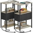 thumbnail image 1 of Small Narrow End Table with Charging Station, Set of 2, Side Table with Outlets, Nightstand with Cloth Drawer, Couch Table, for Living Room, Bedroom, Bedside, Greige, 1 of 18
