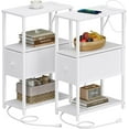 thumbnail image 1 of Small Narrow End Table with Charging Station, Set of 2, Side Table with Outlets, Nightstand with Cloth Drawer, Couch Table, for Living Room, Bedroom, Bedside, White, 1 of 9