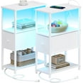 thumbnail image 1 of Small Narrow LED End Table with Charging Station, Side Table Outlets, Nightstand with Cloth Drawer, Set of 2, Couch Table, for Living Room, Bedroom, Bedside, White, 1 of 18