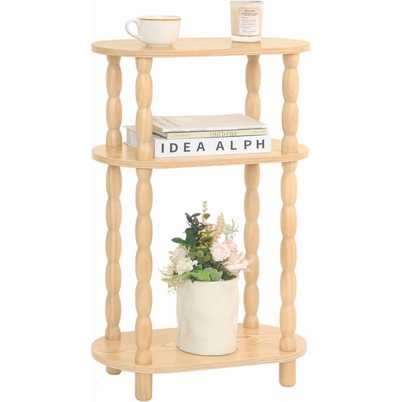 Small Narrow Side Table, 3-Tier Narrow End Table with Storage, Skinny Side Table Nightstand for Small Space, Bedrooms, Living Room (Rustic Brown)