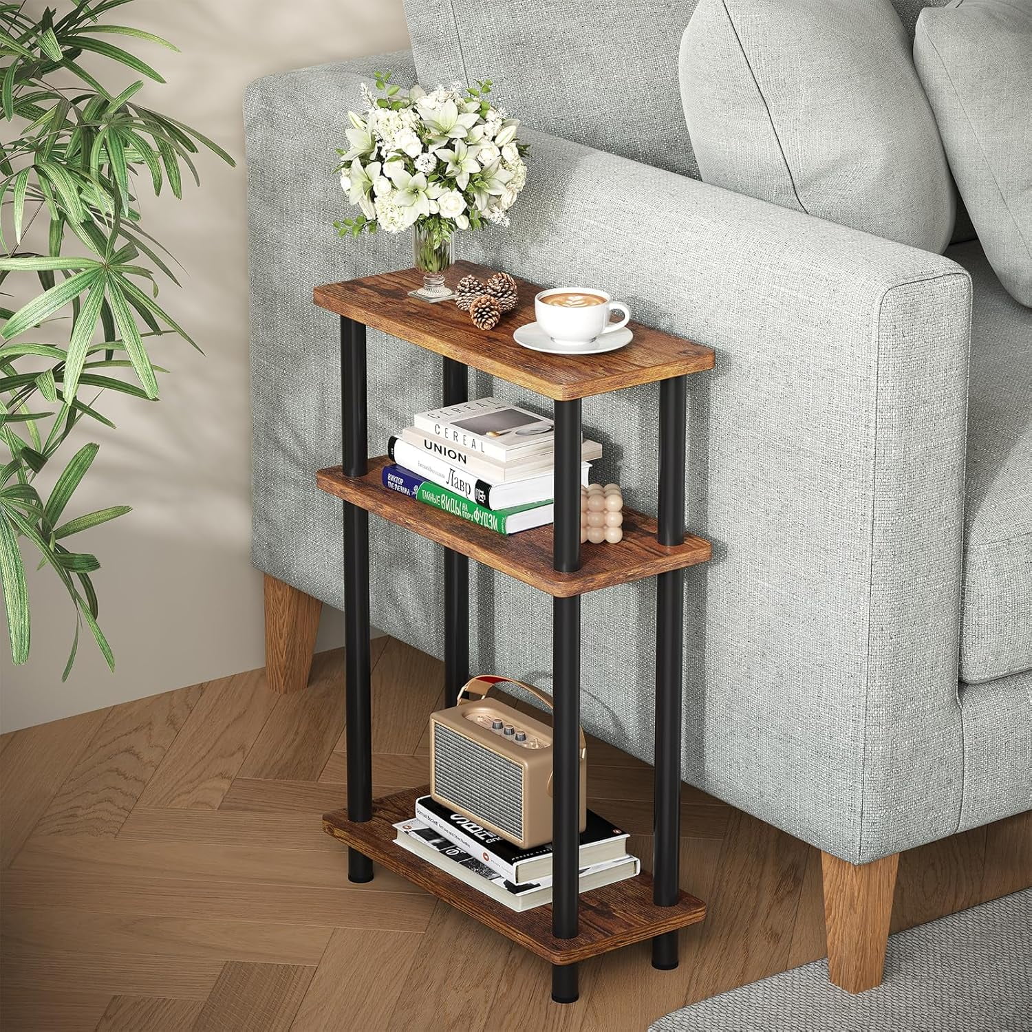COSTWAY Bedside Table, Narrow Nightstand End Table Coffee Snack Table With Drawer And Storage Shelf, Sofa Side Table For Living Room Bedroom Office