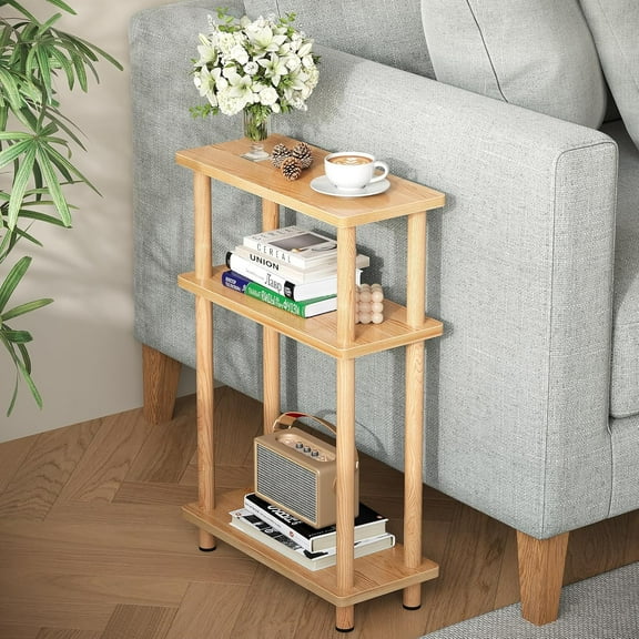Small Narrow Side Table, 3-Tier Skinny End Table for Small Spaces, Slim Nightstand with Storage Shelf, Bedside Table for  Room, ,