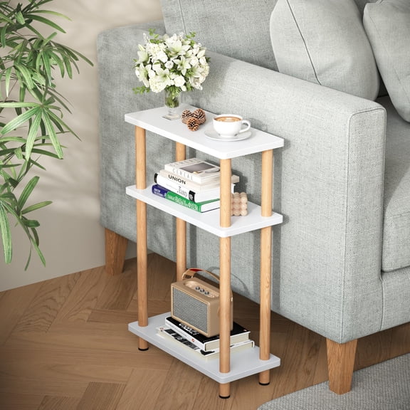 Small Narrow Side Table, 3-Tier Skinny End Table with Storage Shelf, Slim Nightstand Bedside Table for Small Spaces, Living Room, Bderoom, Black