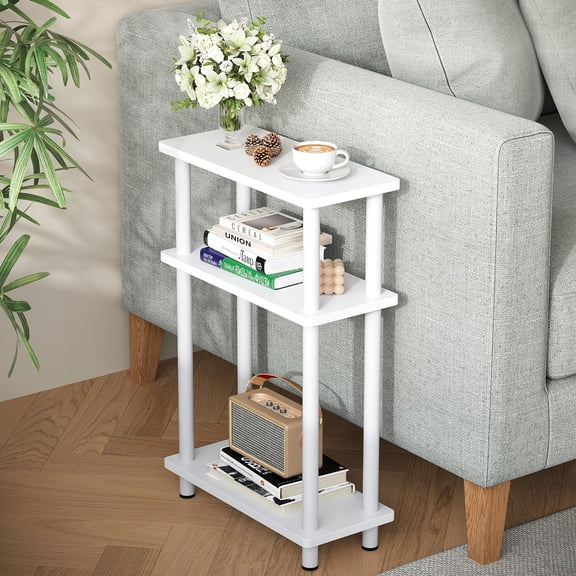 Small Narrow Side Table, 3-Tier Skinny End Table with Storage Shelf, Slim Nightstand Bedside Table for Small Spaces, Living Room, Bderoom, Black