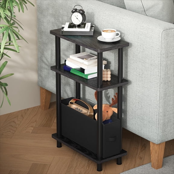 Small Narrow Side Table, 3-Tier Skinny End Table with Storage Shelf, Slim Nightstand Bedside Table for Small Spaces, Living Room, Bderoom,