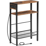HOOBRO Slim Side Table with Charging Station & Storage Shelf, Rustic Brown