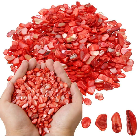 Small Natural Crushed Shells,Bexikou 0.66lbs Crushed Shells Chips for Weddings, Vase Filler, Home Décor, and Crafts(Red)