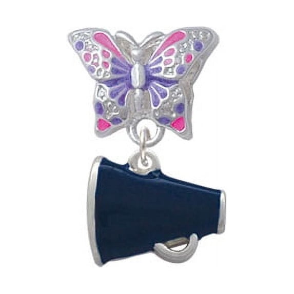 Small Navy Blue Megaphone - Butterfly Charm Bead