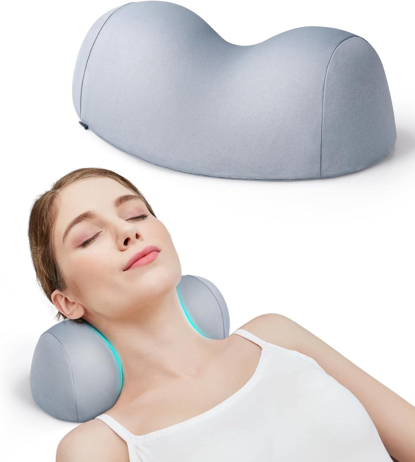 Small Neck Stretcher Pillow for Pain Relief, Medium Soft Cervical Traction Device Neck Mild Support Pillow Foam Cervical Neck Pillow for Tension Muscle Relax Relief (Grey)