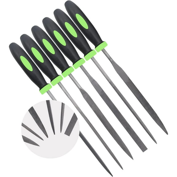 Small Needle File Set (6 Piece Set) Hardened Alloy Strength Steel - Mini Needle File Set Includes Flat, Flat Warding, Square, Triangular, Round, and Half-Round File