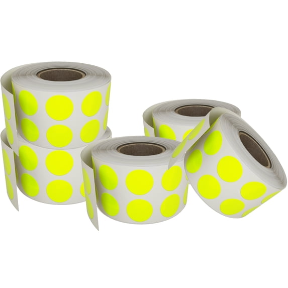 Small Neon Yellow Stickers Color Coding Labels 1/2 inch (0.5) - 5 Rolls - 5400 Pack - Plain Round Labels 13mm by Royal Green