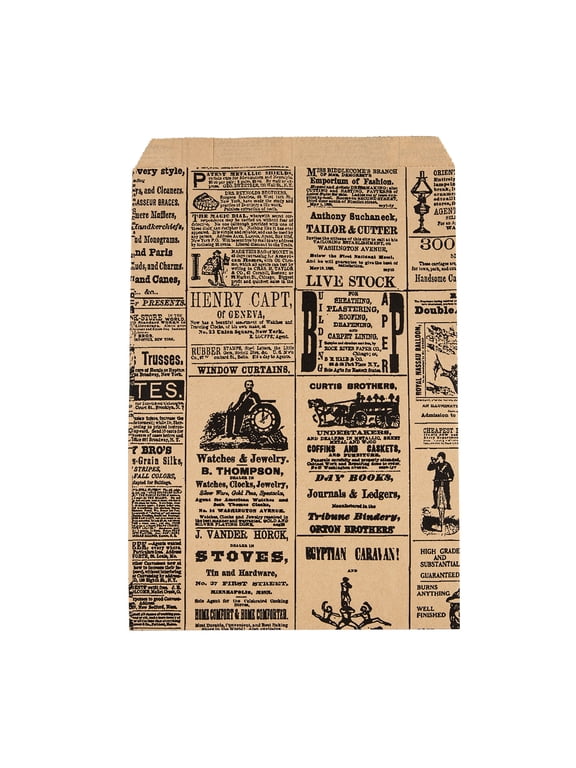 Small Newspaper Print Paper Bags 6 in W x 9 in H Case of 1000