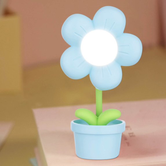 Small Night Light, Portable LED Table Lamp, Mini Flower Decoration Eye-Care Soft Light Battery Powered Luminous Toy, Blue
