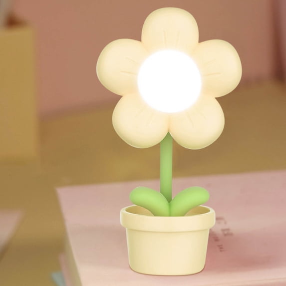 Small Night Light, Portable LED Table Lamp, Mini Flower Decoration Eye-Care Soft Light Battery Powered Luminous Toy, Yellow