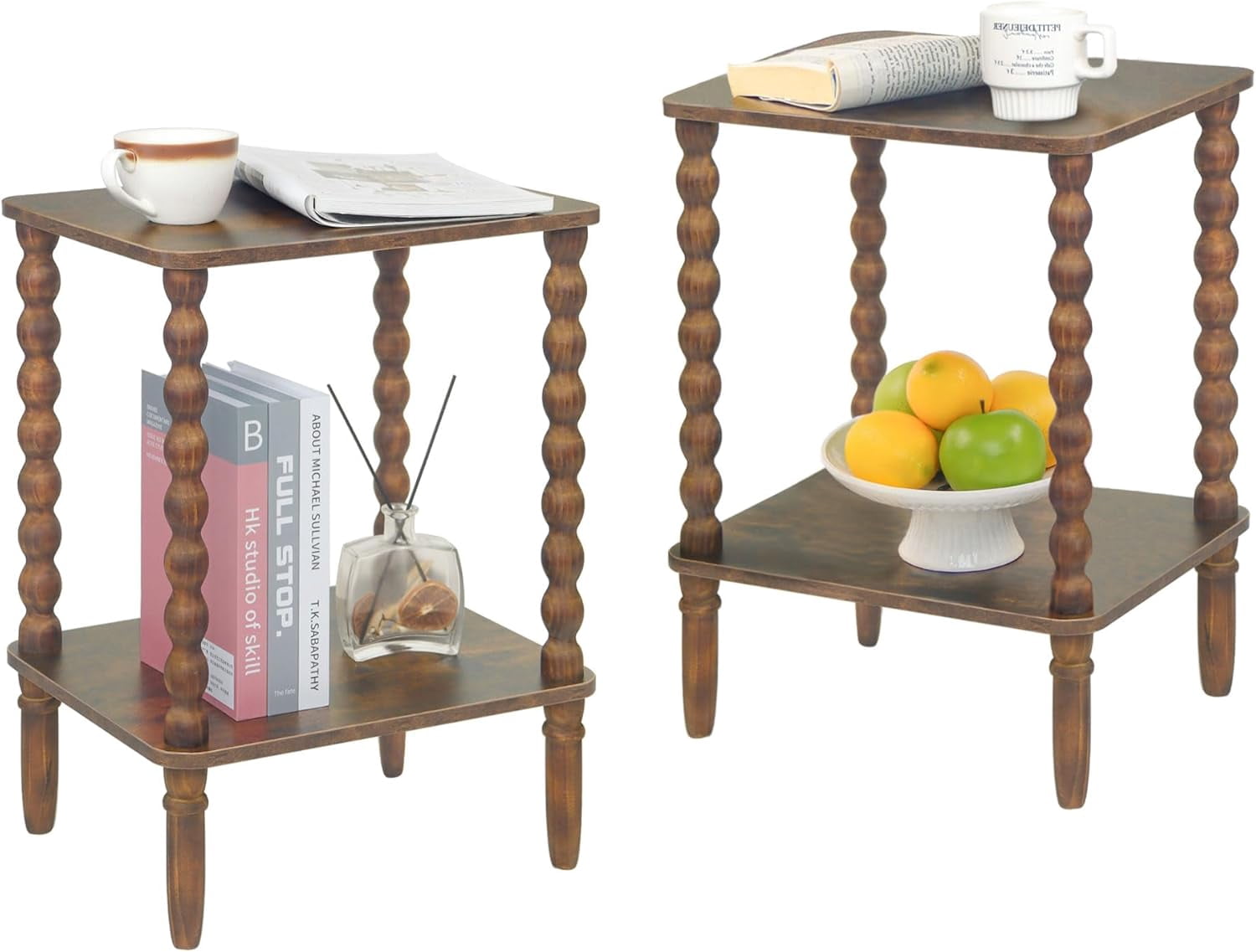Small Night Stand Set of 2 (Rustic Brown) – Side Tables with Storage ...