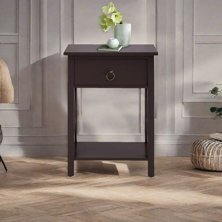 Small Night Stand with Storage Shelf Drawer by Naomi Home Color