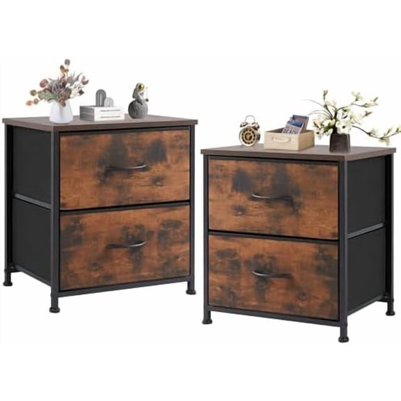 Small NightStand Set of 2 Fabric Drawer Dressers Short Bedside Tables for Room Organization Closet College Dorm Entry Storage 20 Inch Height Furniture,Brown