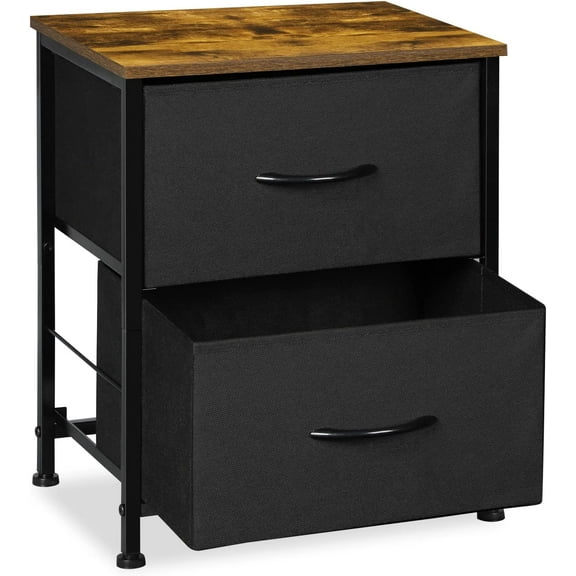 Small Nightstand Dresser, 2 Drawer Fabric Storage Bins Organizer, Black