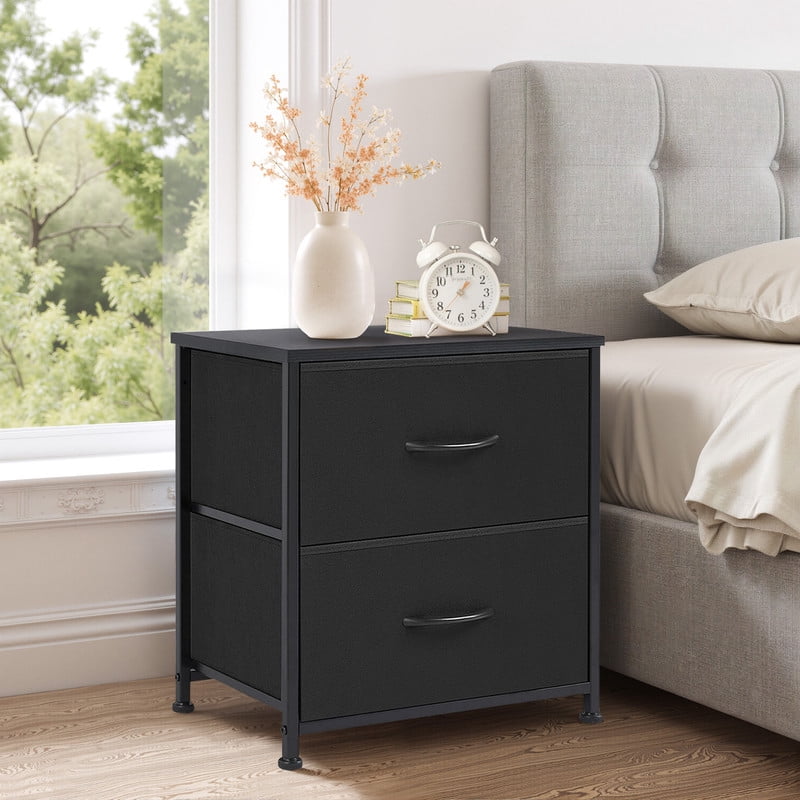 TINKLE WELL Nightstand with 2 Fabric Drawers, End Table 20 inch Tall Side Table for Bedroom, Closet, or Dorm Storage, Black, 1 Pack