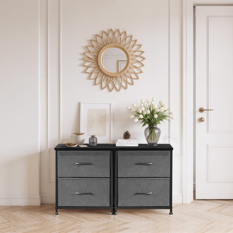 TINKLE WELL Nightstand Set of 2 with 2 Fabric Drawers, End Table 20 inch Tall Side Table for Bedroom, Closet, or Dorm Storage, Gray