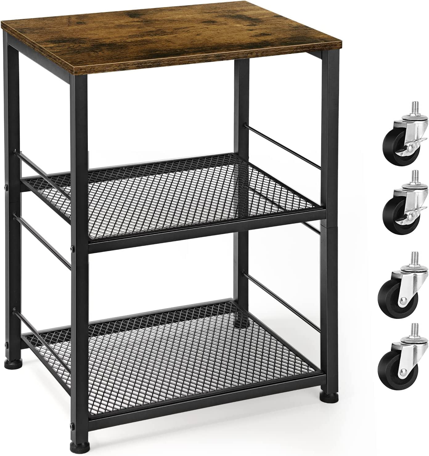 Portable Square Table Small Industrial Nightstand Square End Table with Storage Shelf, Rustic ...