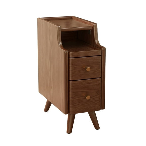 Small Nightstand,Solid Wood Nightstand with Drawers, Walnut Bedside Table for Bedroom