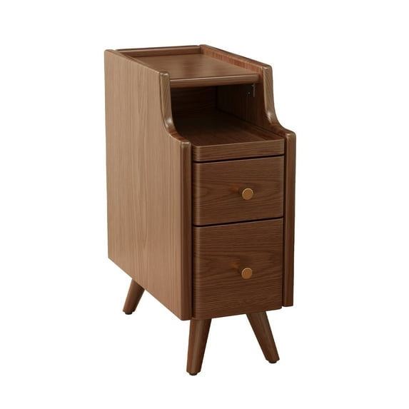 Small Nightstand,Solid Wood Nightstand with Drawers, Walnut Bedside Table for Bedroom