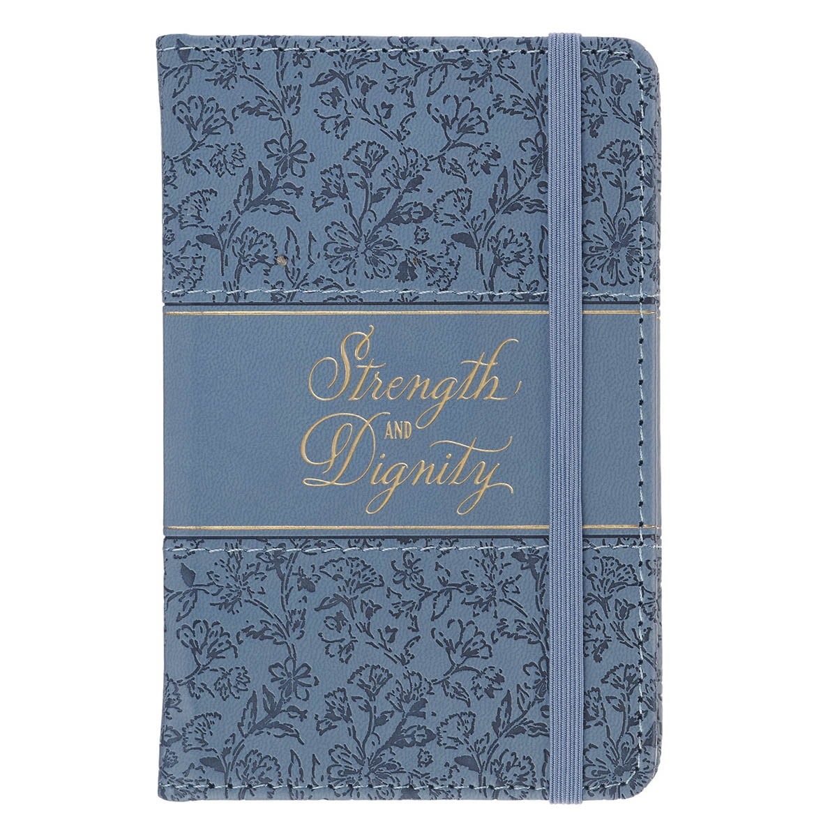 Strength and Dignity Blue Cottage Garden Faux Leather Hardcover Notebook with Elastic Band Closure - Proverbs 31:25