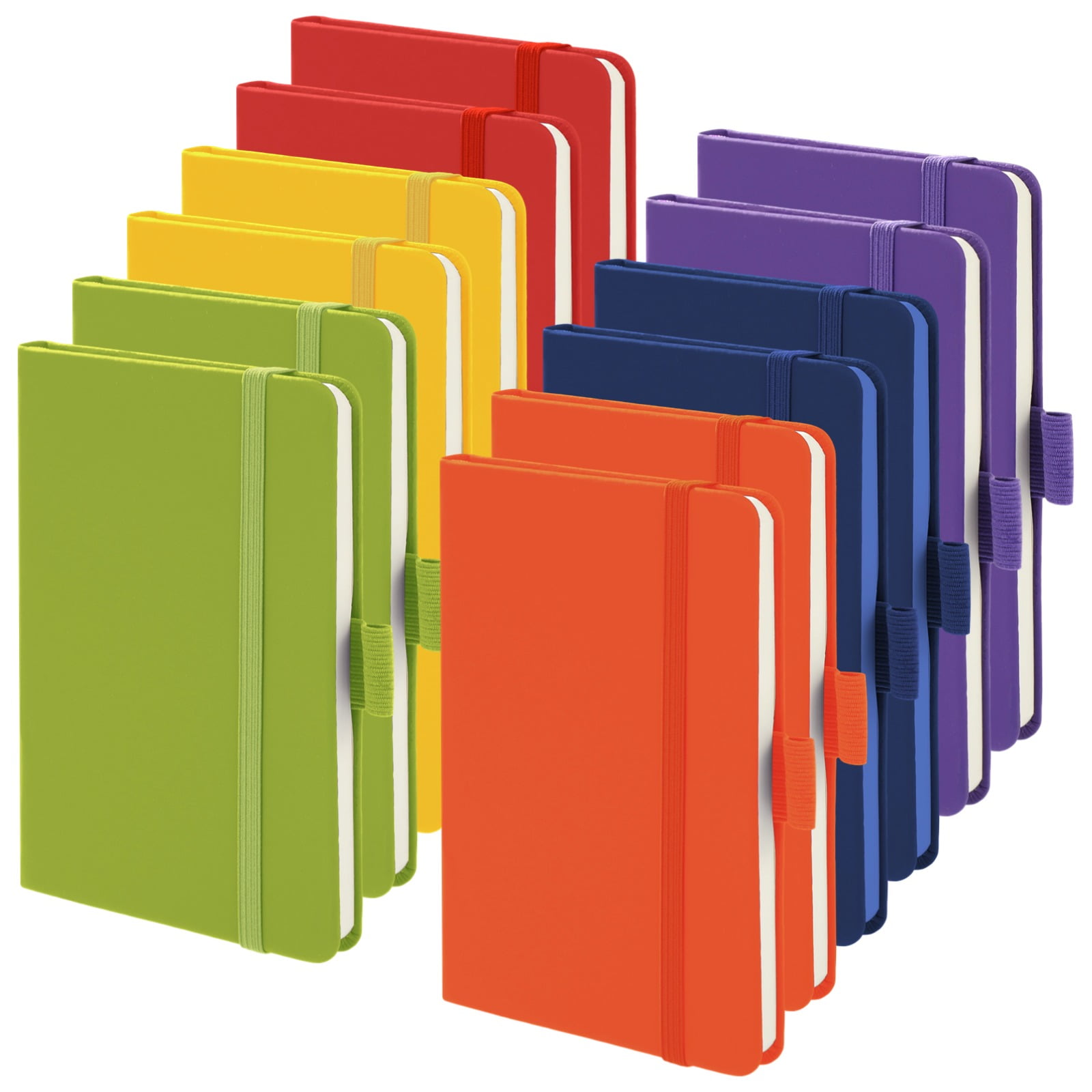 Small Notebooks A6 Pocket Journal 12 Pack, 80 Sheets/160 Pages, Elastic Closure, Pen Holder, Page Marker, 6 Colors, 5.5 x 3.7 in