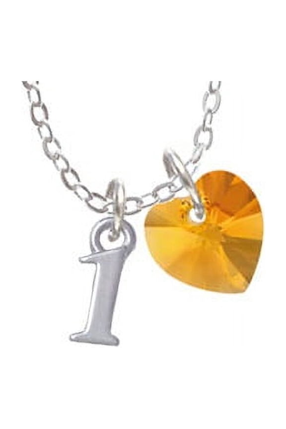 Small Number - 1 - - Yellow Crystal Heart Sophia Necklace, 18"+1"