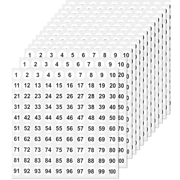 Small Number Stickers 100 Sheets 1 to 100 Mini Round Labels 10000 Pcs 0.4 Inch for Office