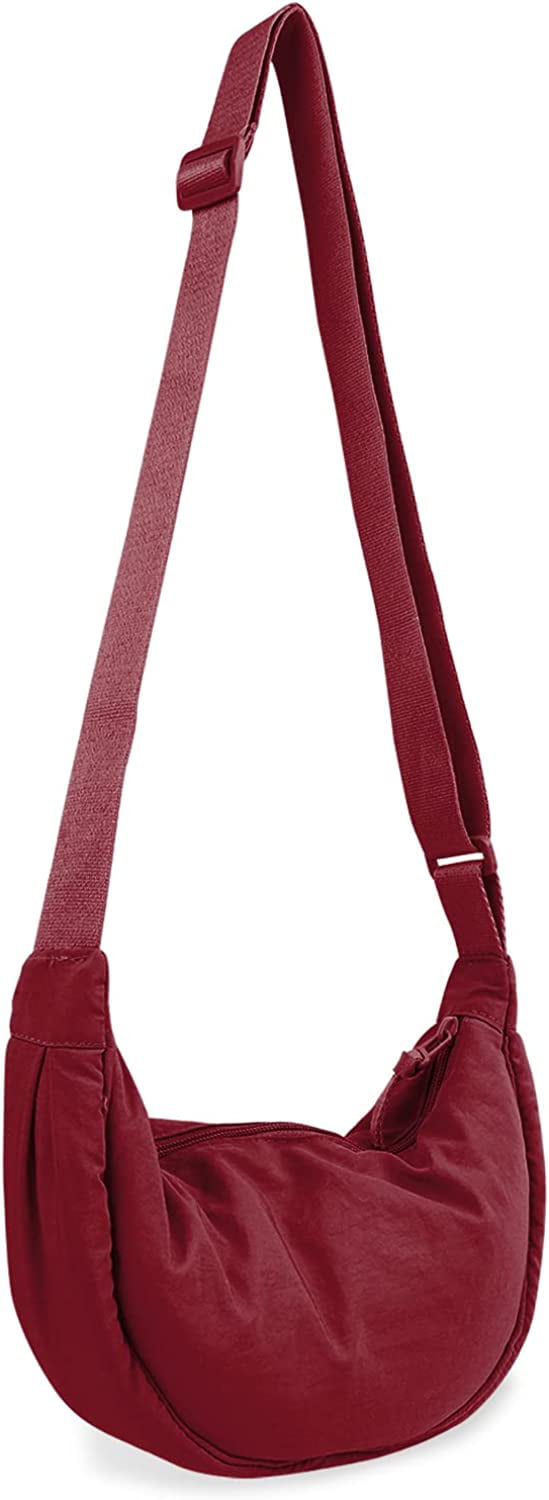 Nylon Crescent Crossbody Bag for Women Trendy Men,Small Travel Sling Bag  Hobo,Lightweight Fanny Pack with Zipper Adjustable Strap,Round Soft  Shoulder