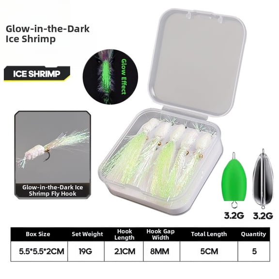 Small Nymph Glow in the Dark Ice Shrimp Fly Fishing Lure Set for Anglers